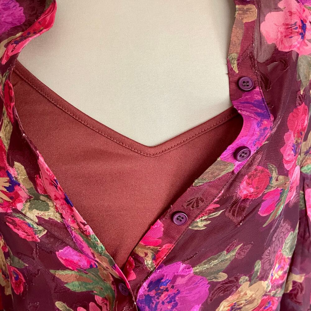 Flying Tomato Burgundy Floral Sheer Blouse with Cami SMALL‎ Victorian Romantic - Picture 7 of 12